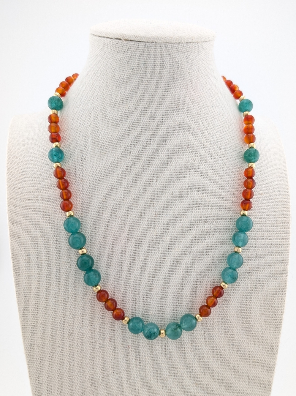 Carnelian & Green Agate Necklace - Artisan Handmade Gemstone Jewelry - D105